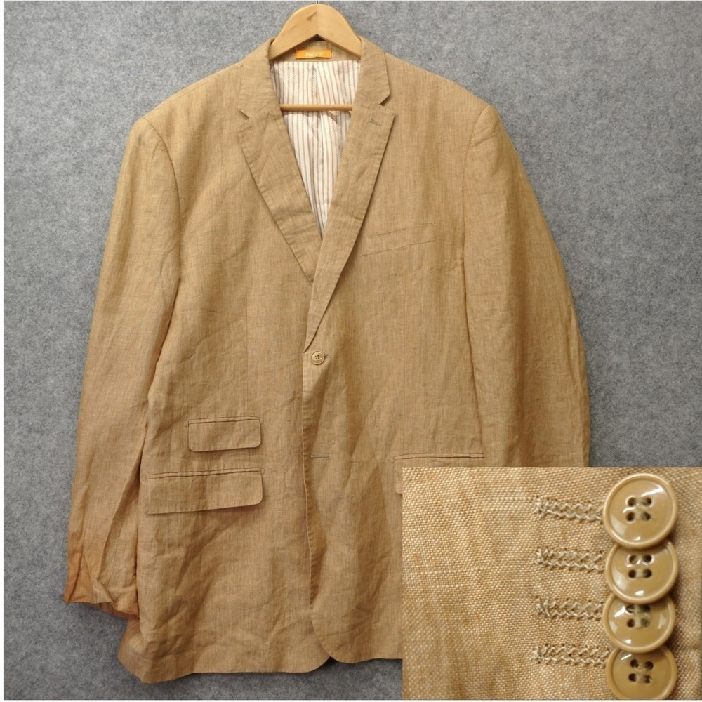 INSERCH European Linen Blazer Mens 48 Long Tan Neutral Camel Flax Jacket Summer